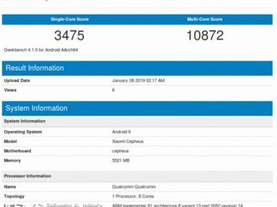 Смартфон Xiaomi Cepheus на Snapdragon 855 засветился в бенчмарке